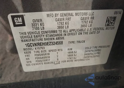 2014 Chevrolet Silverado 1500 1Lt from USA, damaged, VIN 1GCVKREH9EZ324568